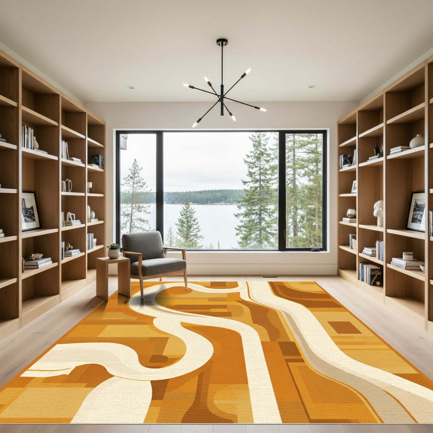 Golden Orange Abstract Flow Rug