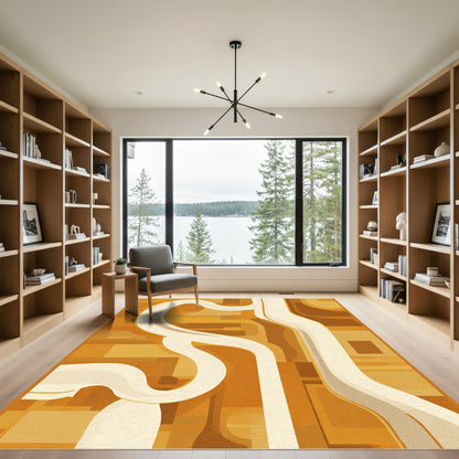 Golden Orange Abstract Flow Rug