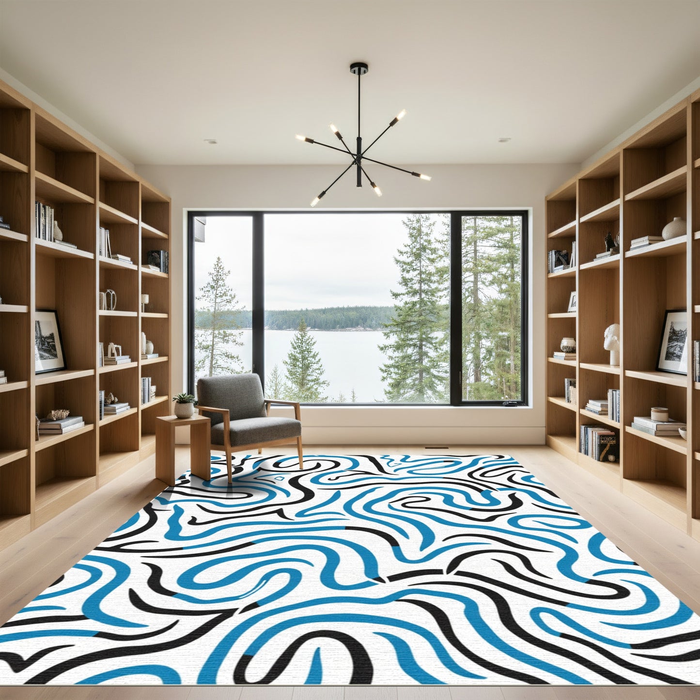 Bold Blue Black Wavy Lines Rug