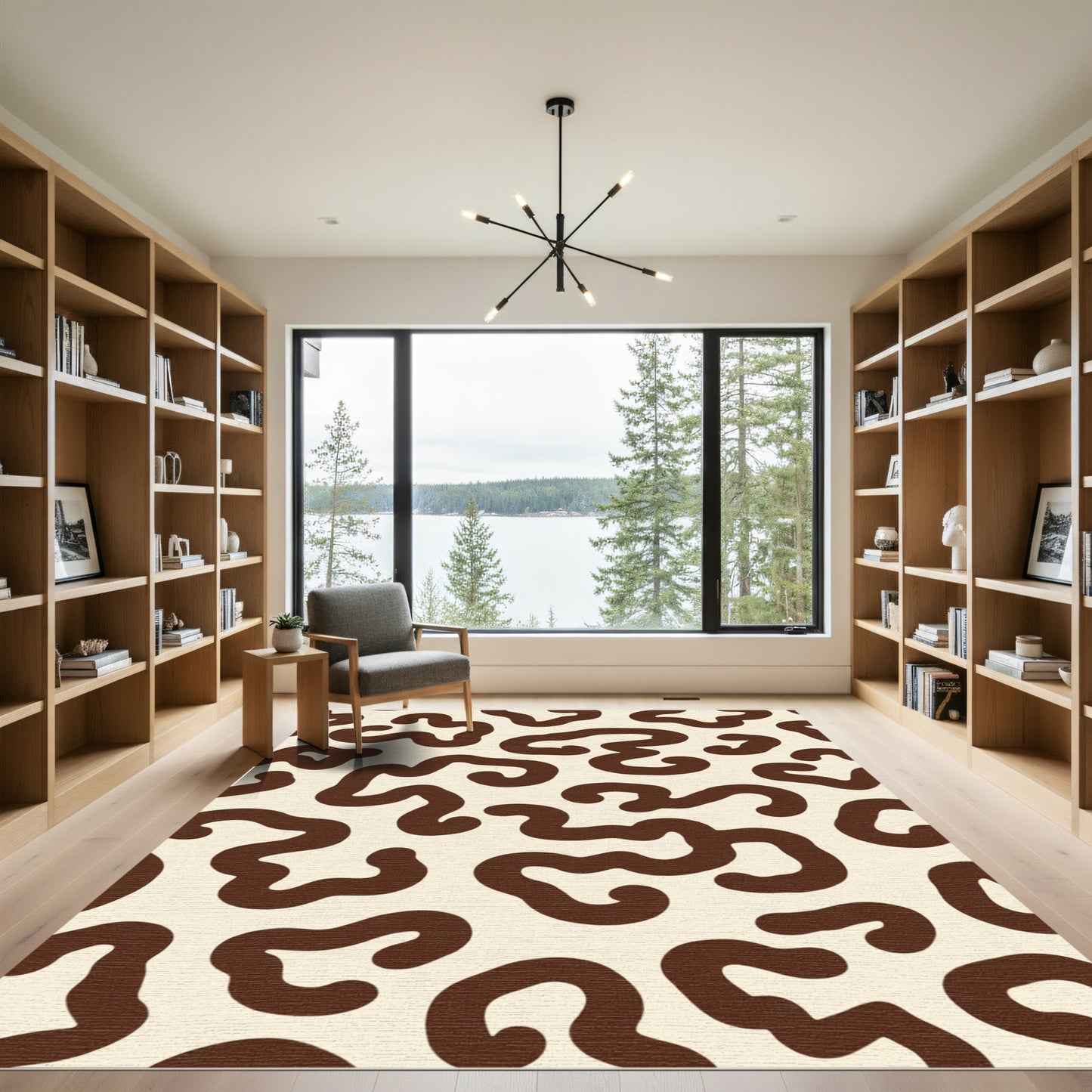 Brown Swirls Cream Abstract Rug