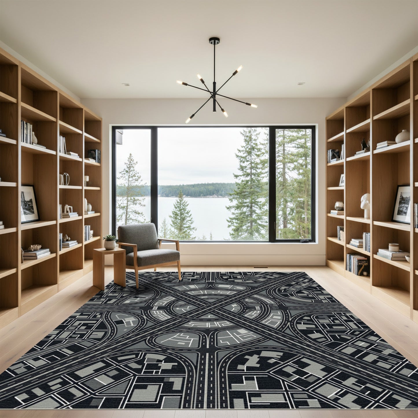 Monochromatic Cityscape Highway Interchange Rug