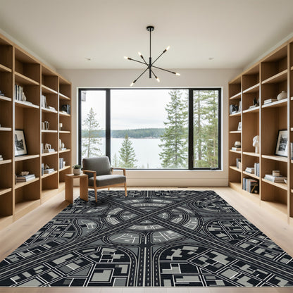 Monochromatic Cityscape Highway Interchange Rug