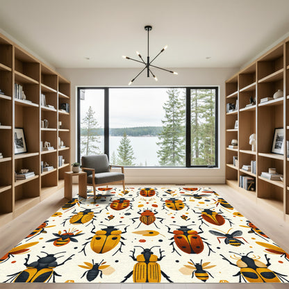Spotted Beetles And Bees Folk Art Rug