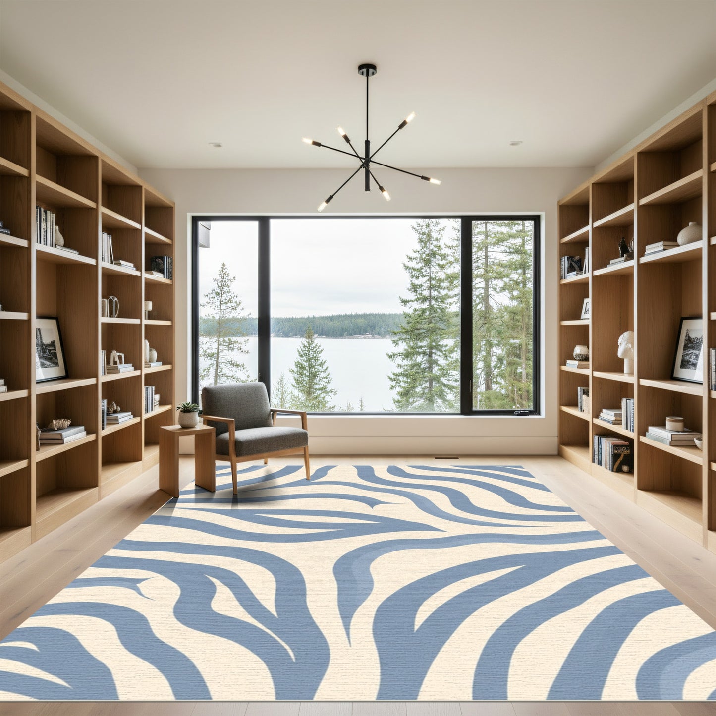 Soft Blue Wavy Stripe Rug