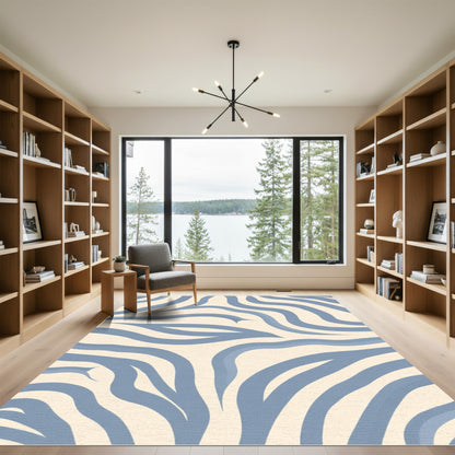 Soft Blue Wavy Stripe Rug