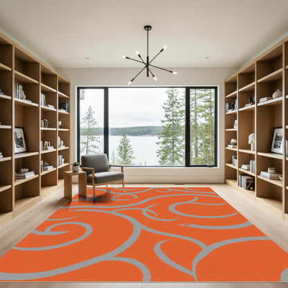 Orange Gray Swirl Flow Rug