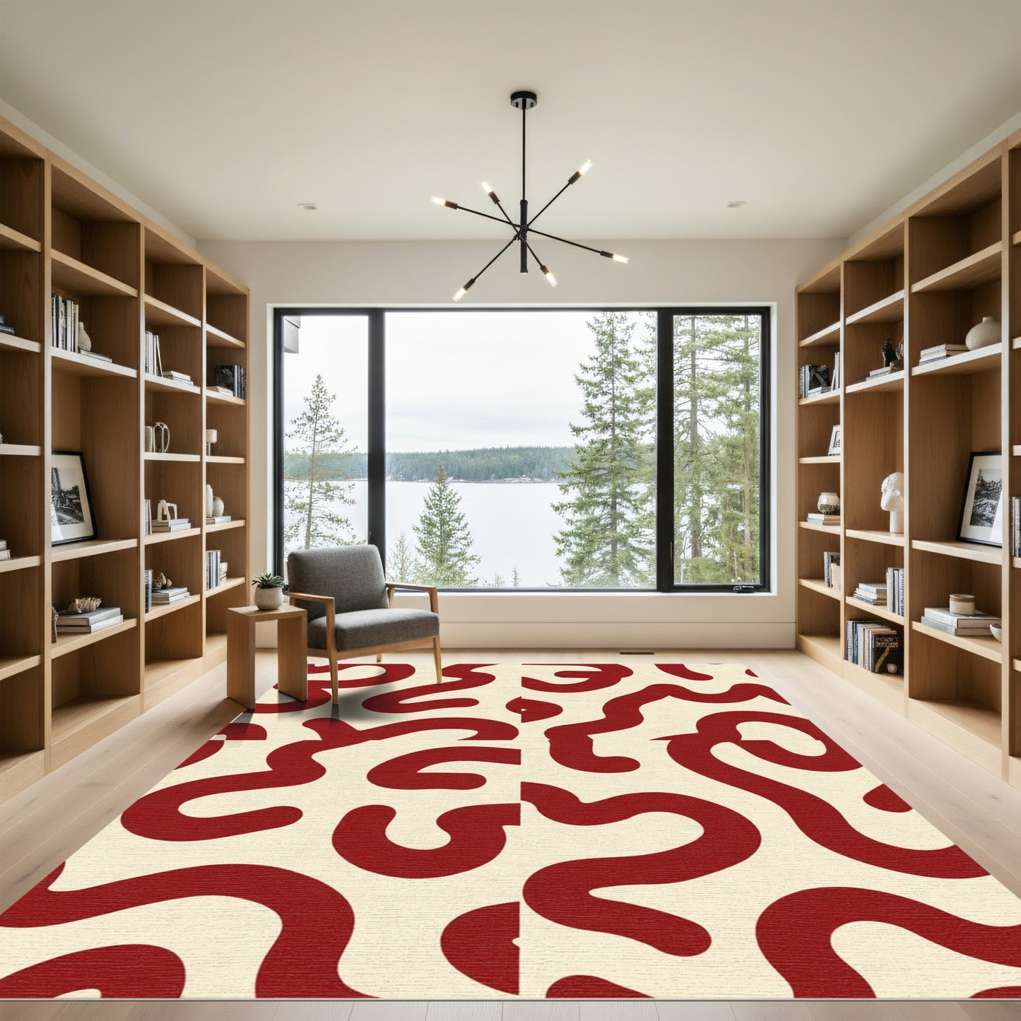 Crimson Swirl Abstract Cream Rug