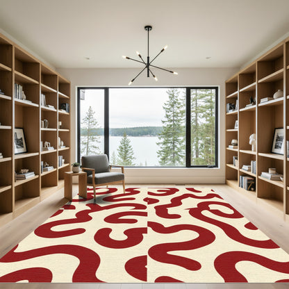 Crimson Swirl Abstract Cream Rug