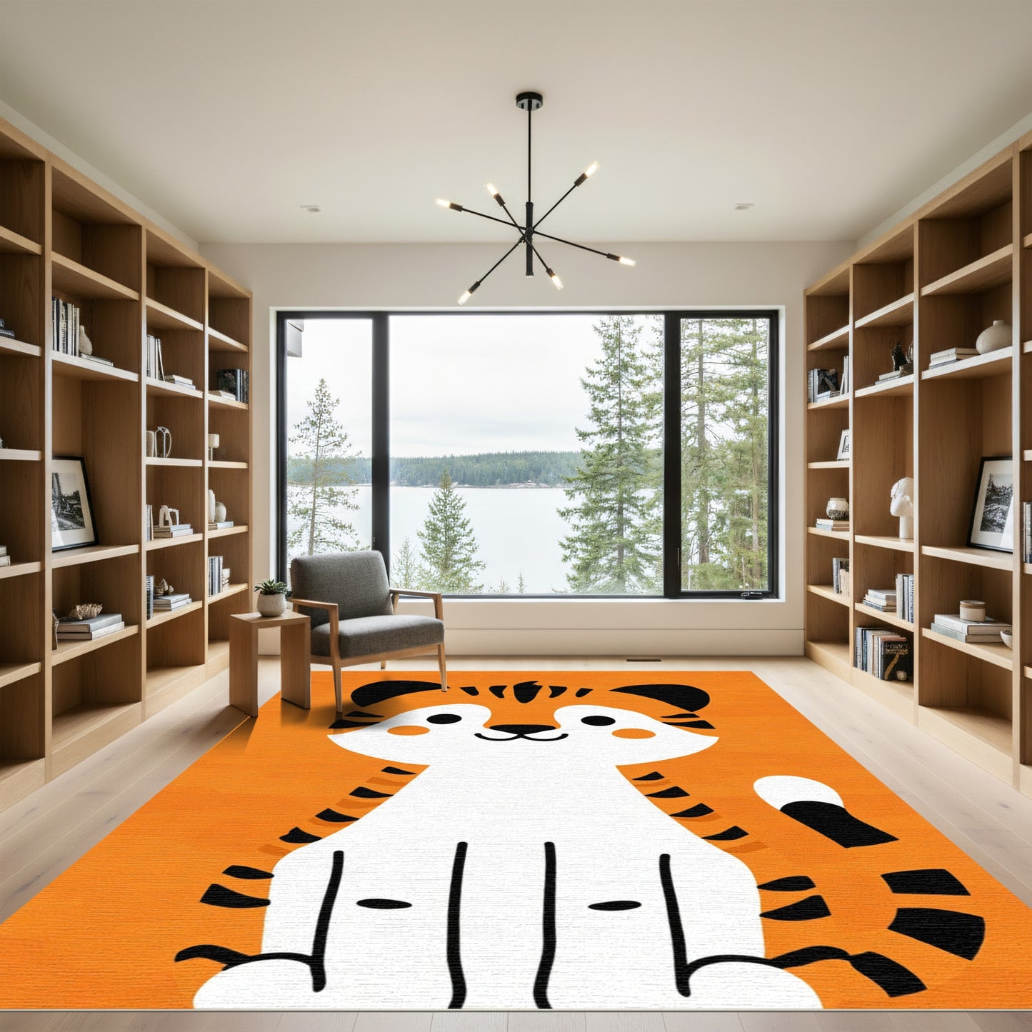 Cute Orange White Tiger Stripes Rug