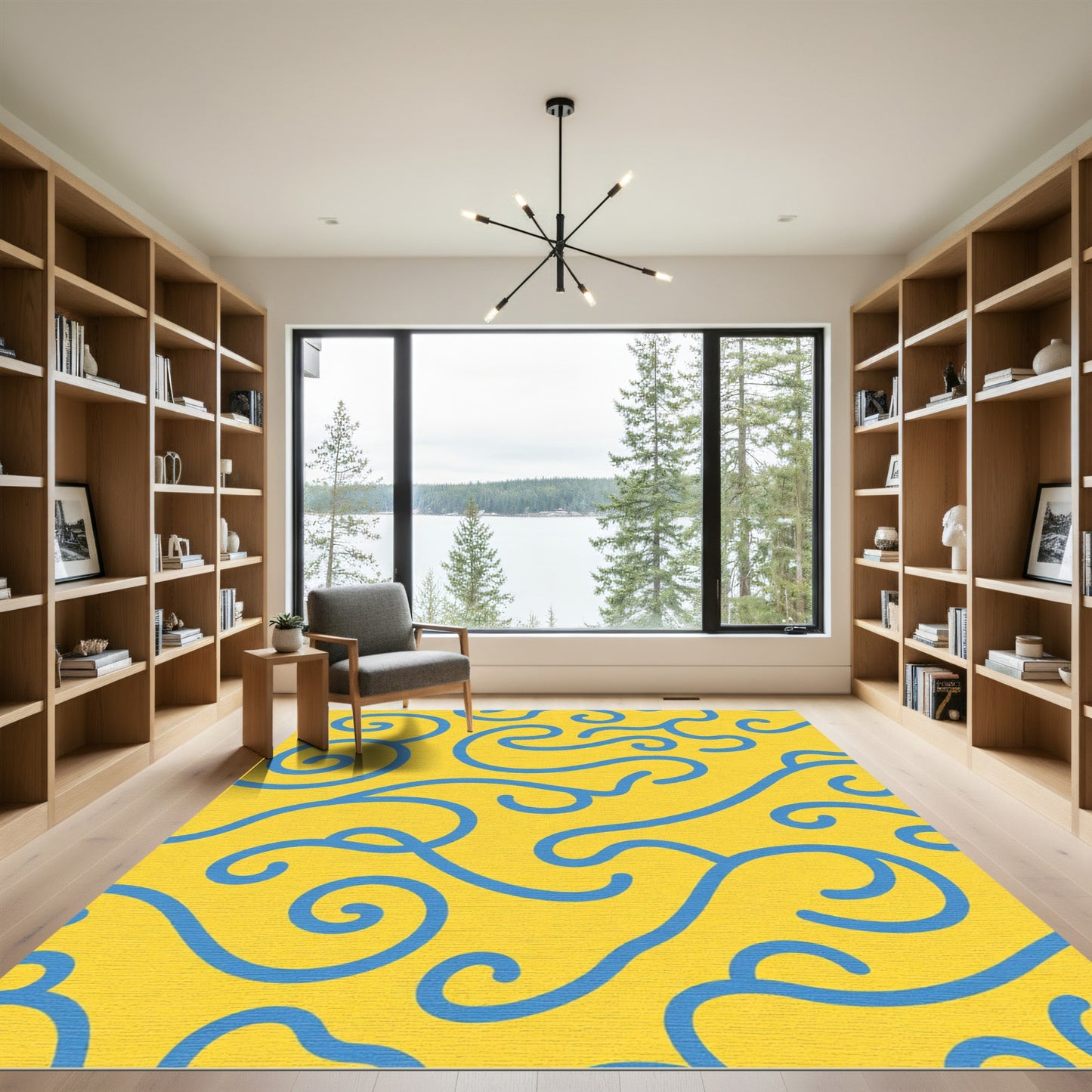 Golden Yellow Blue Swirls Rug