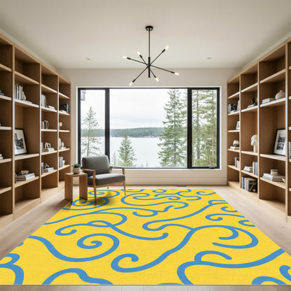 Golden Yellow Blue Swirls Rug
