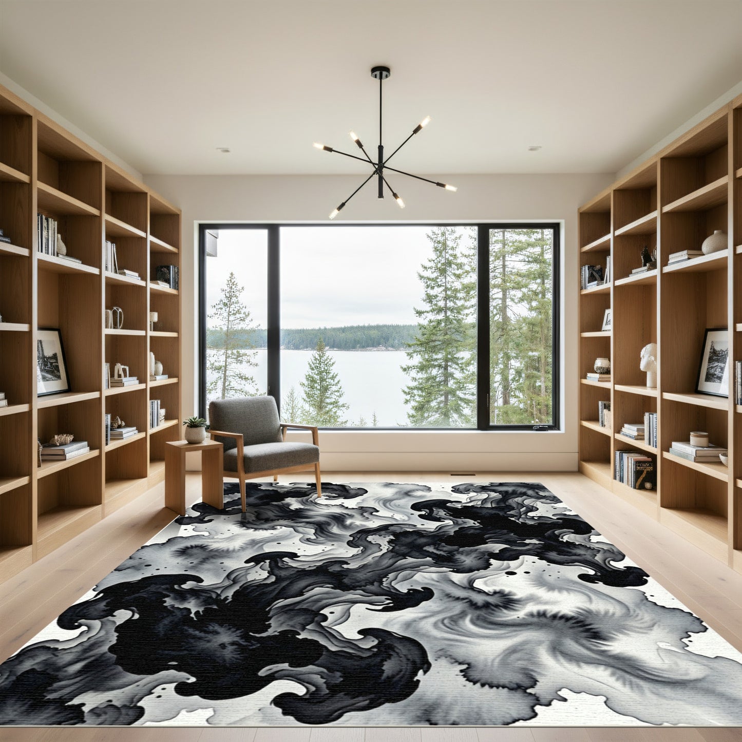 Monochromatic Swirl Ink Cloud Rug