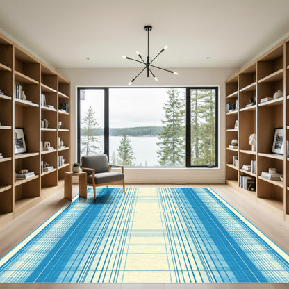 Aqua Blue Plaid Texture Rug