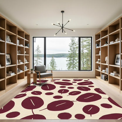 Deep Red Leafy Branches and Dots Rug