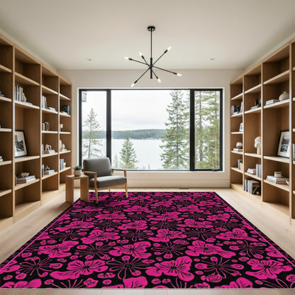 Vibrant Pink Floral Collage Rug