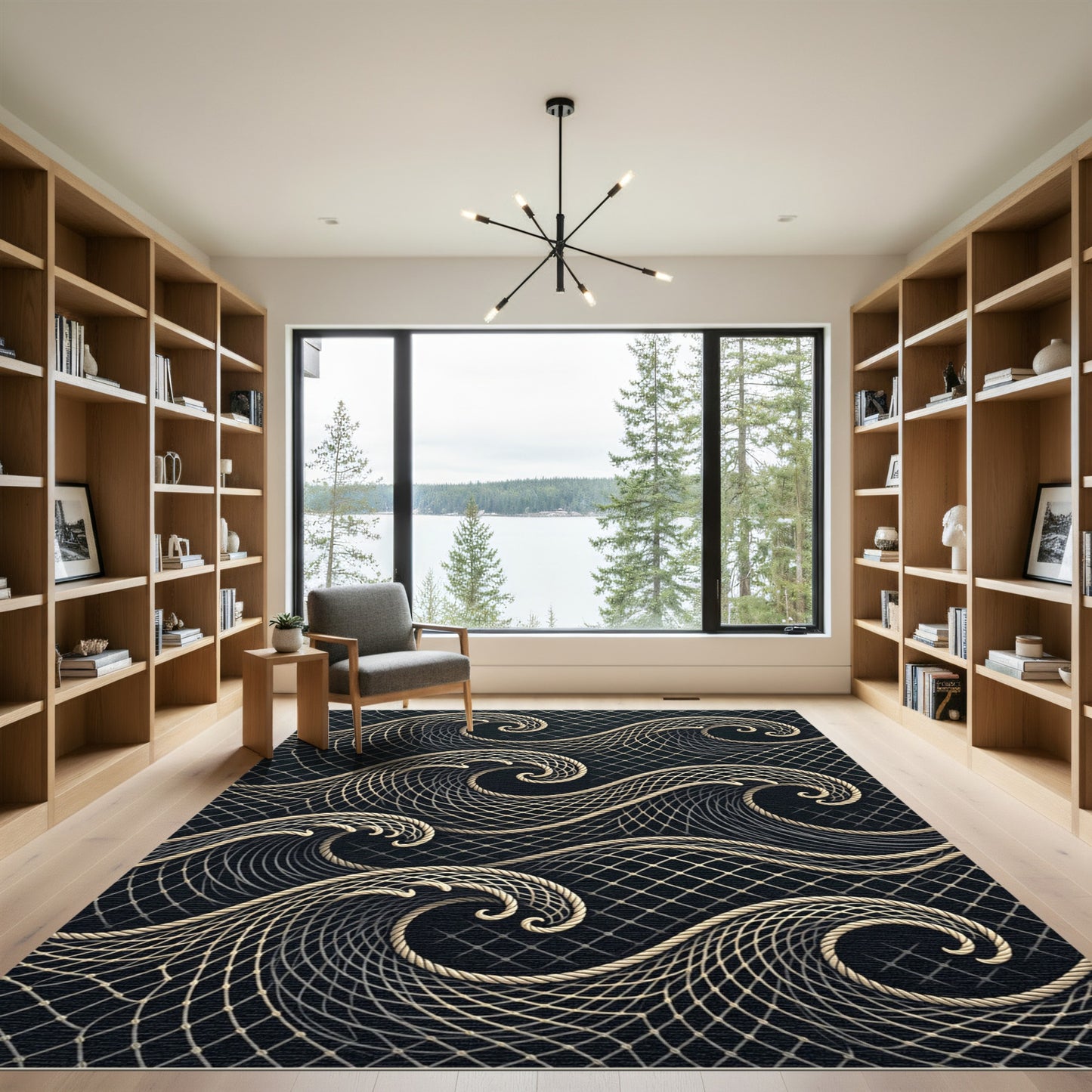Golden Rope Net Wave Composition Rug