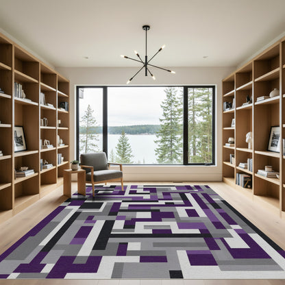 Modern Purple Gray Geometric Maze Rug