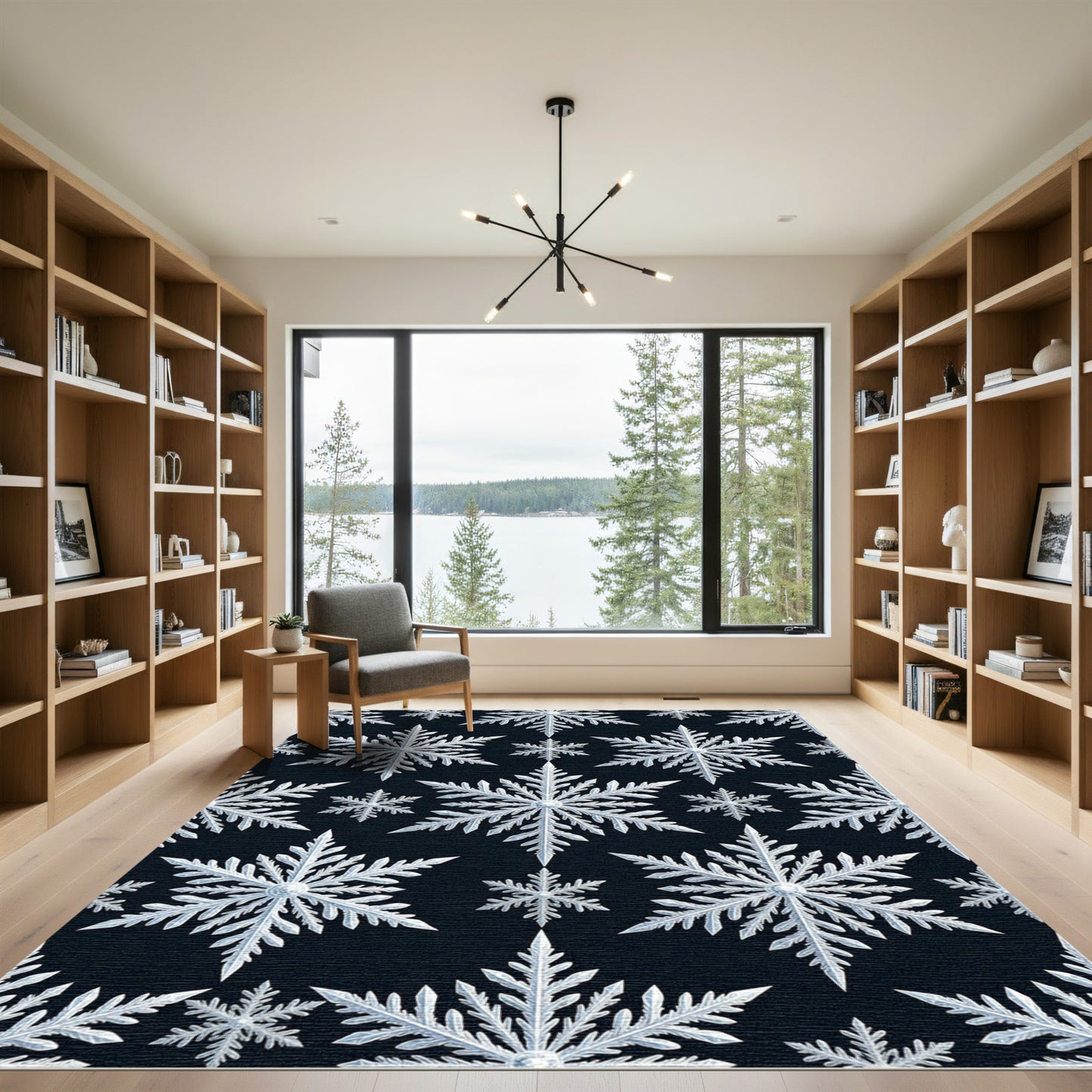 Cool White Snowflake Pattern Rug