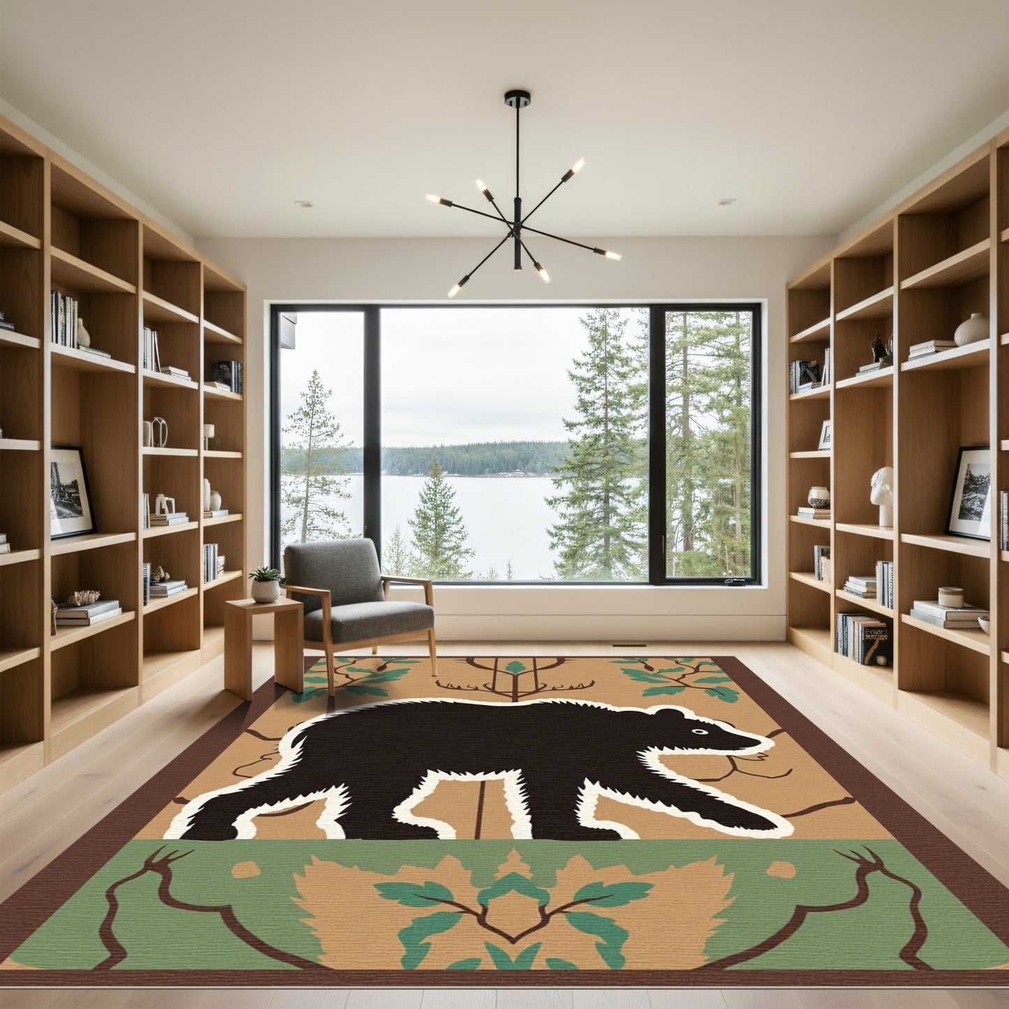 Forest Black Bear Brown Botanical Rug