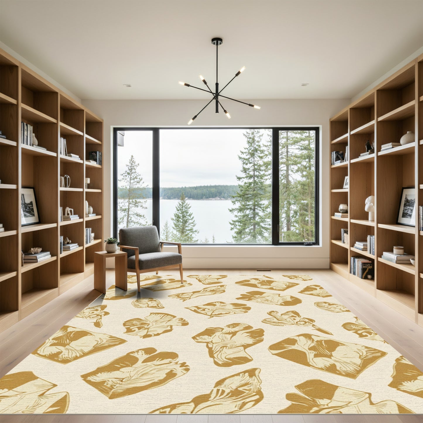 Golden Ochre Floral Organic Arrangement Rug