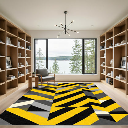 Bold Yellow Black Gray Geometric Rug