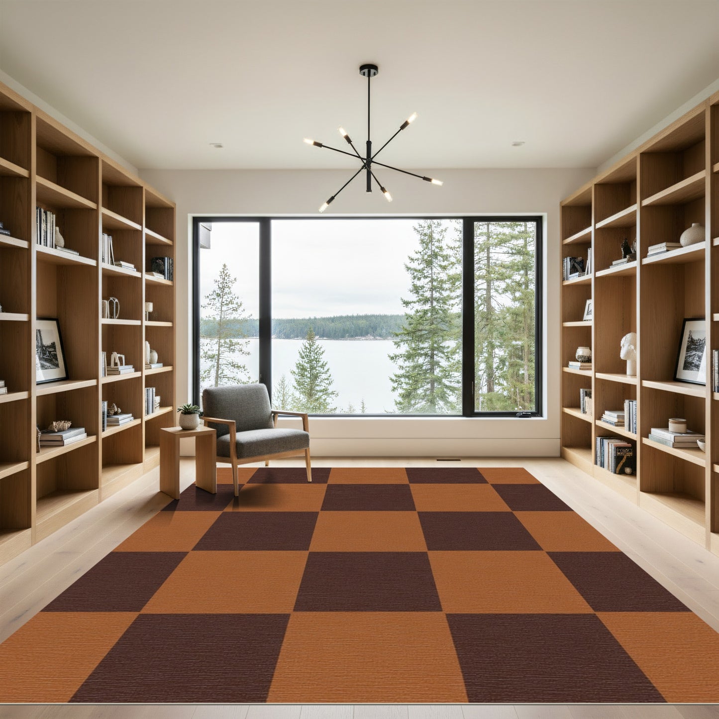 Earthy Bronze Checkerboard Squares Rug