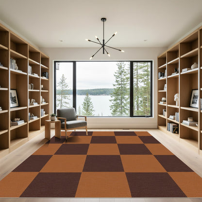 Earthy Bronze Checkerboard Squares Rug