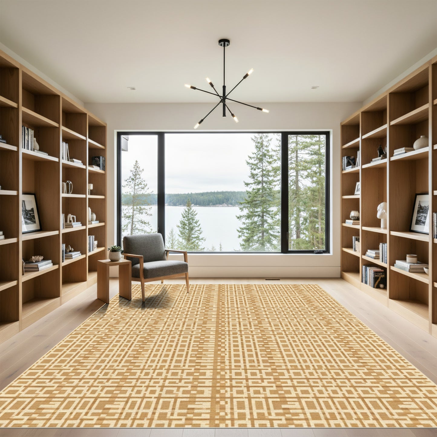 Geometric Tan Lattice Weave Rug