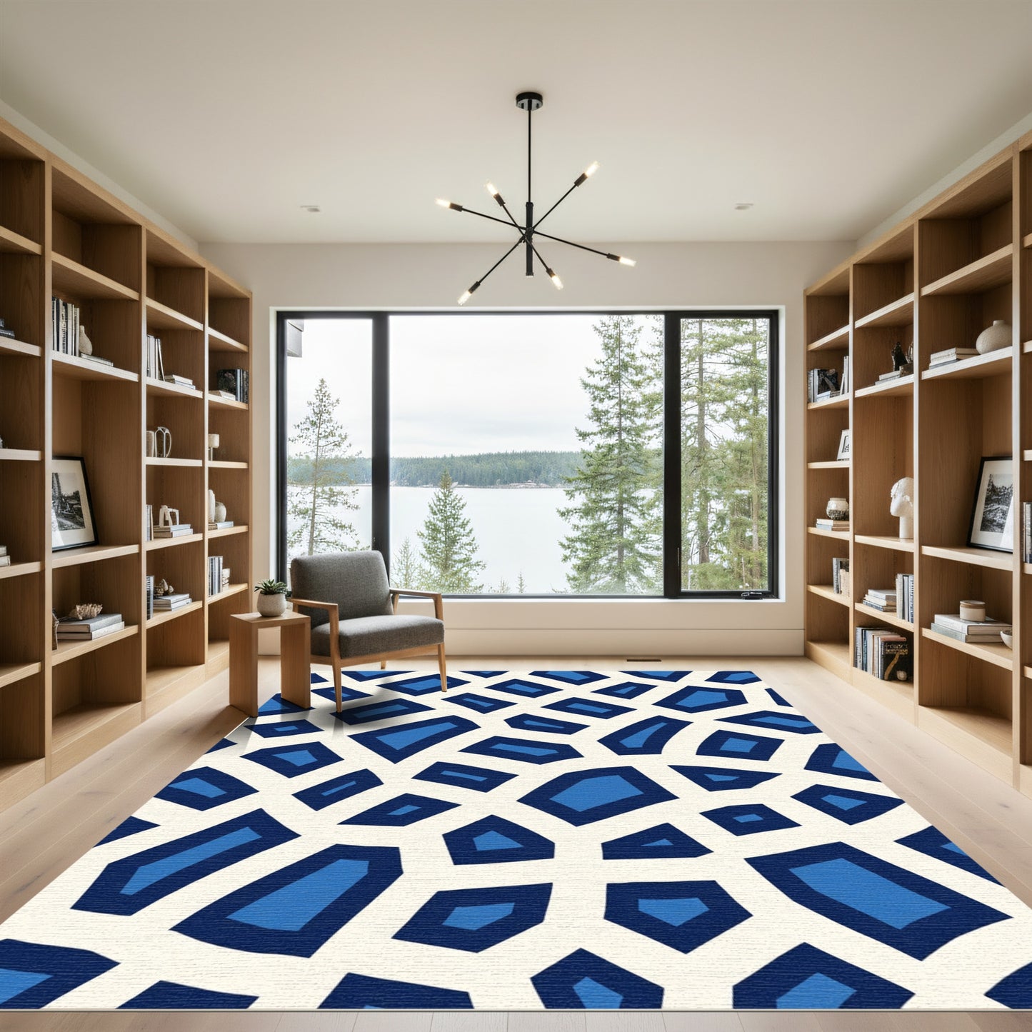 Deep Blue Geometric Irregular Shapes Rug