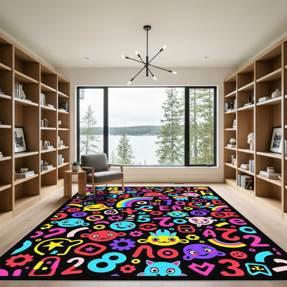 Colorful Characters and Numbers Collage Rug