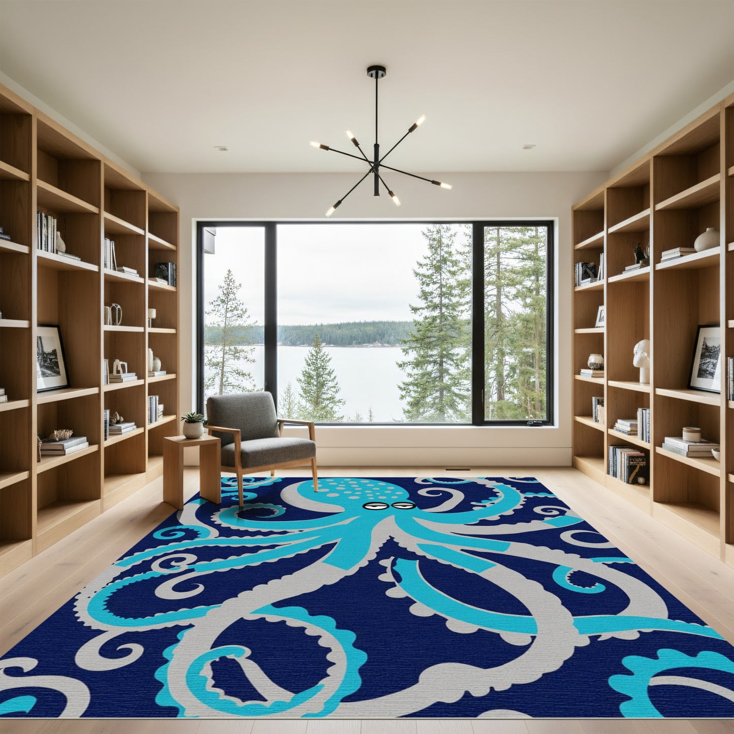 Oceanic Blue Octopus Swirls Rug