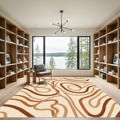Earthy Wavy Lines Abstract Rug