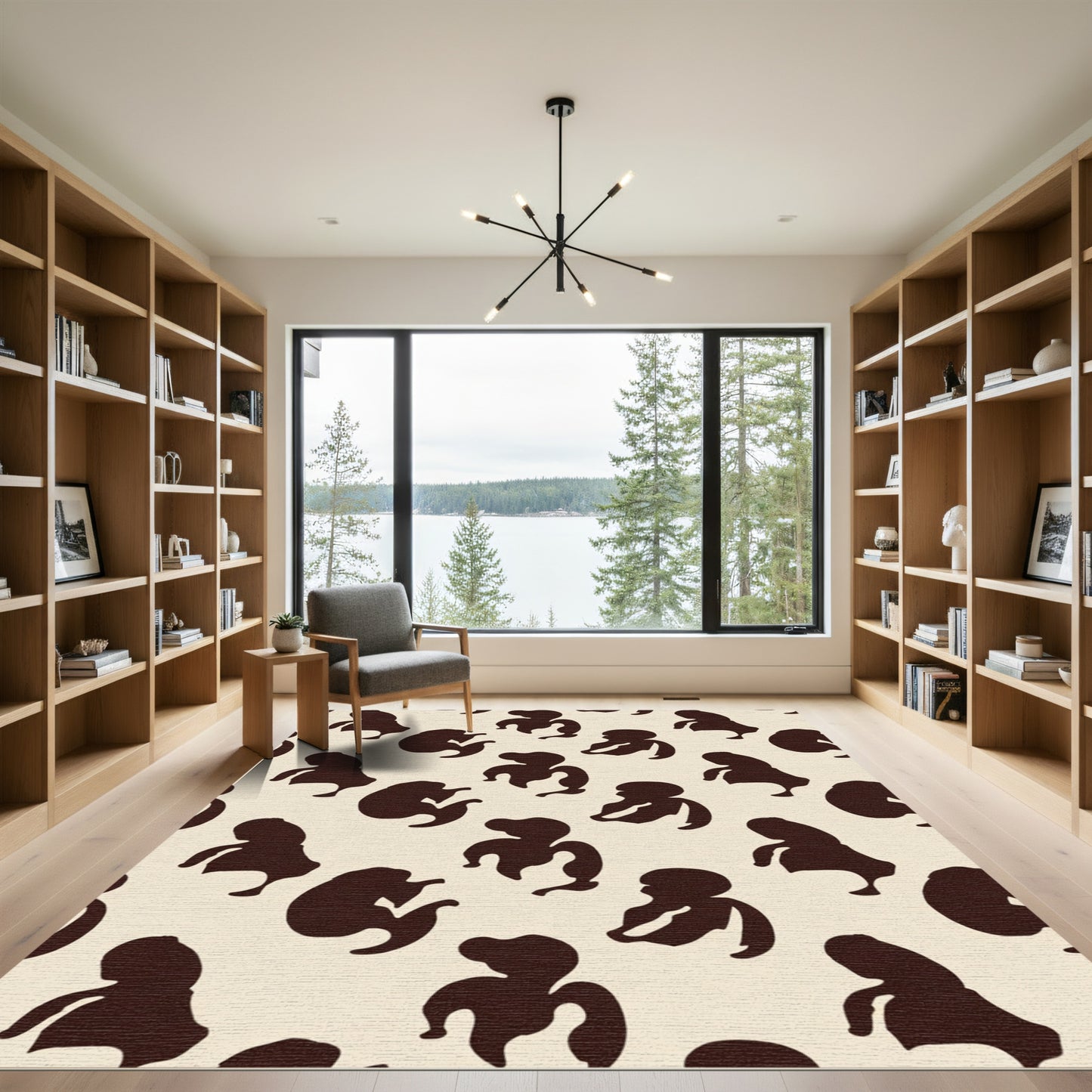 Dark Brown Abstract Humanoid Figures Rug