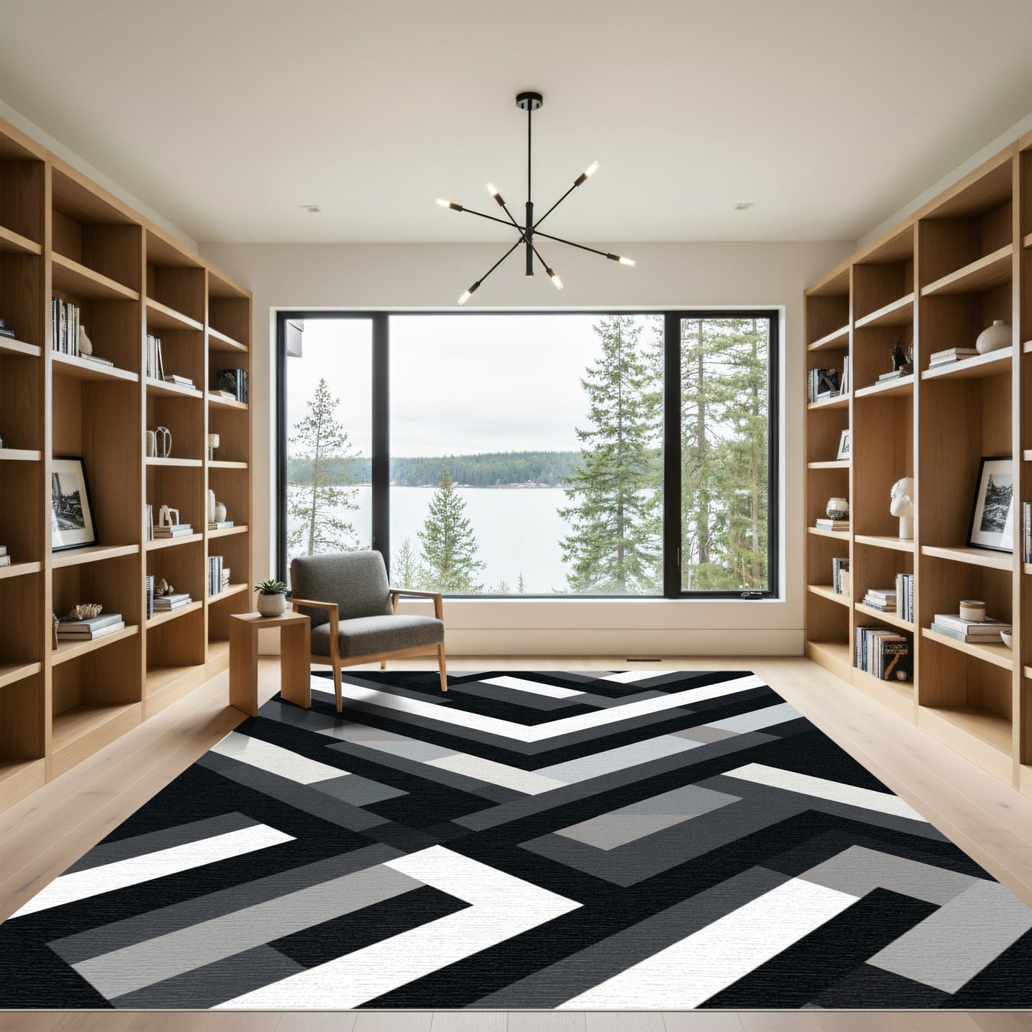 Monochrome Interlocking Geometric Blocks Rug
