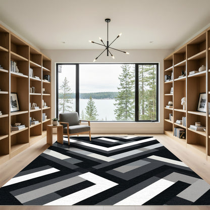 Monochrome Interlocking Geometric Blocks Rug