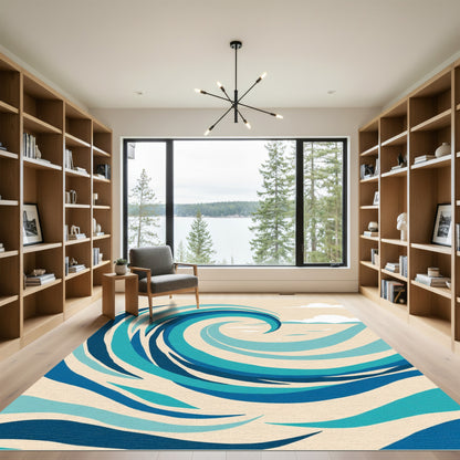 Ocean Blue Swirling Wave Layers Rug