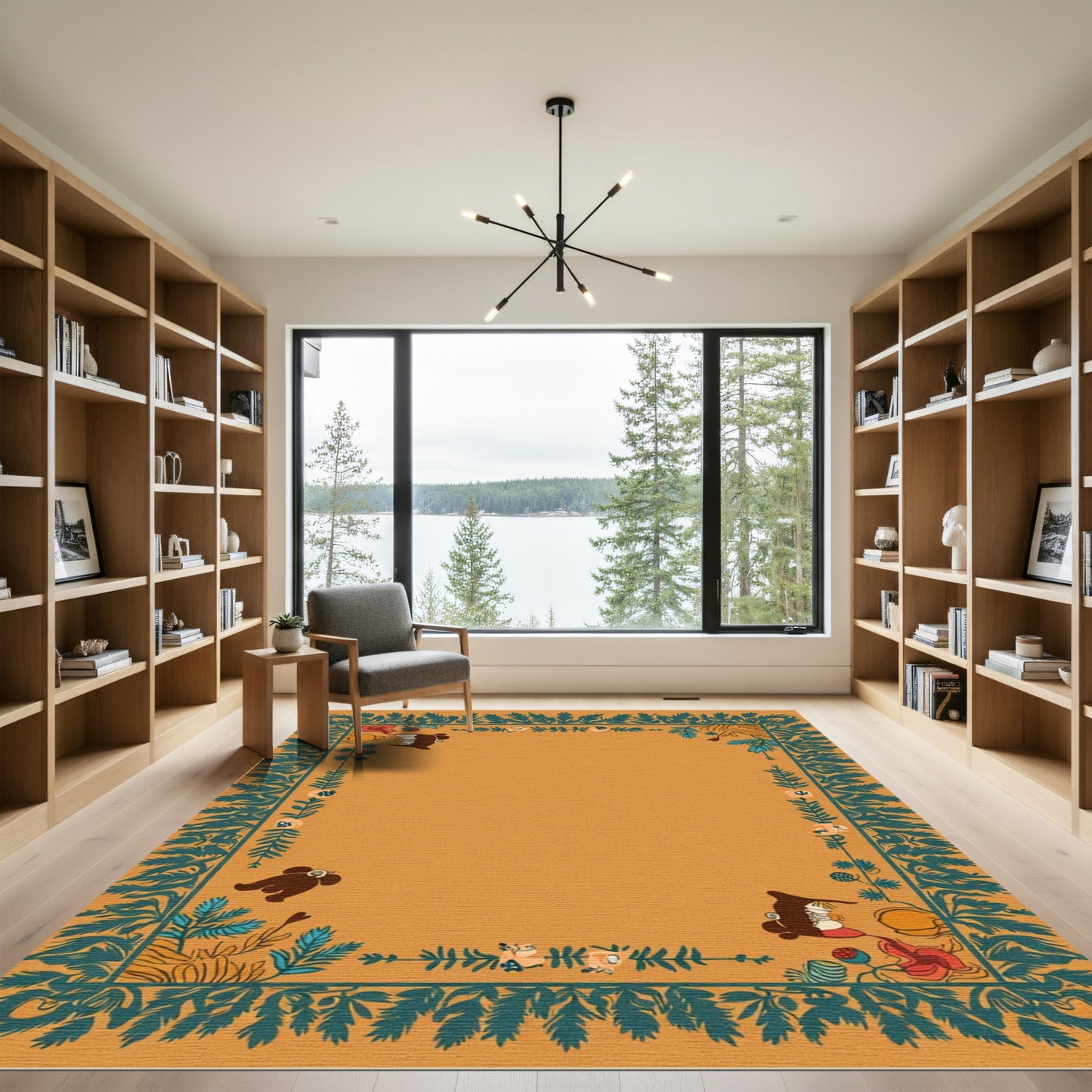 Terracotta Green Whimsical Creature Border Rug