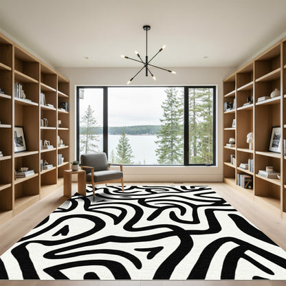 Bold Black Abstract Swirl Rug