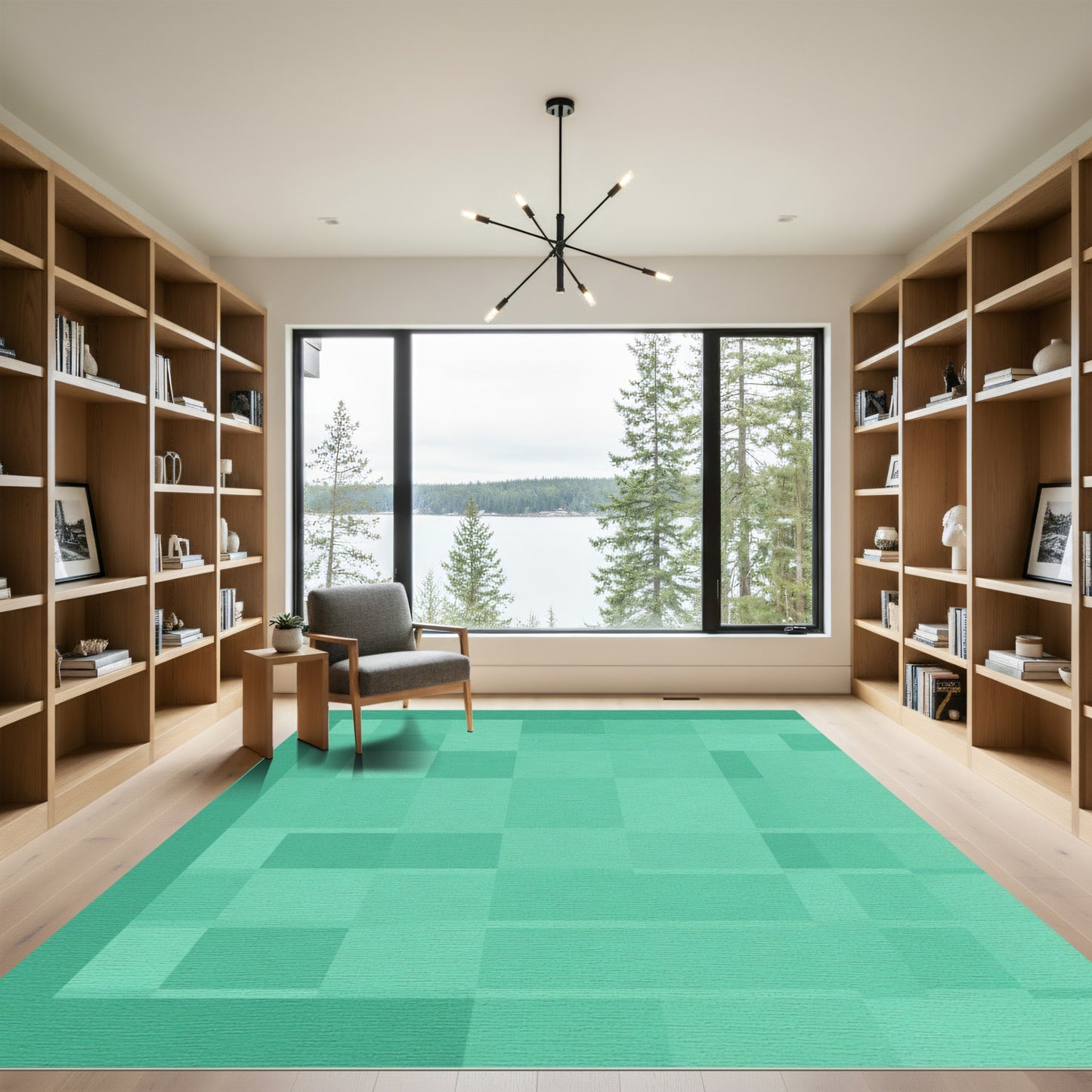 Mint Green Geometric Layered Blocks Rug