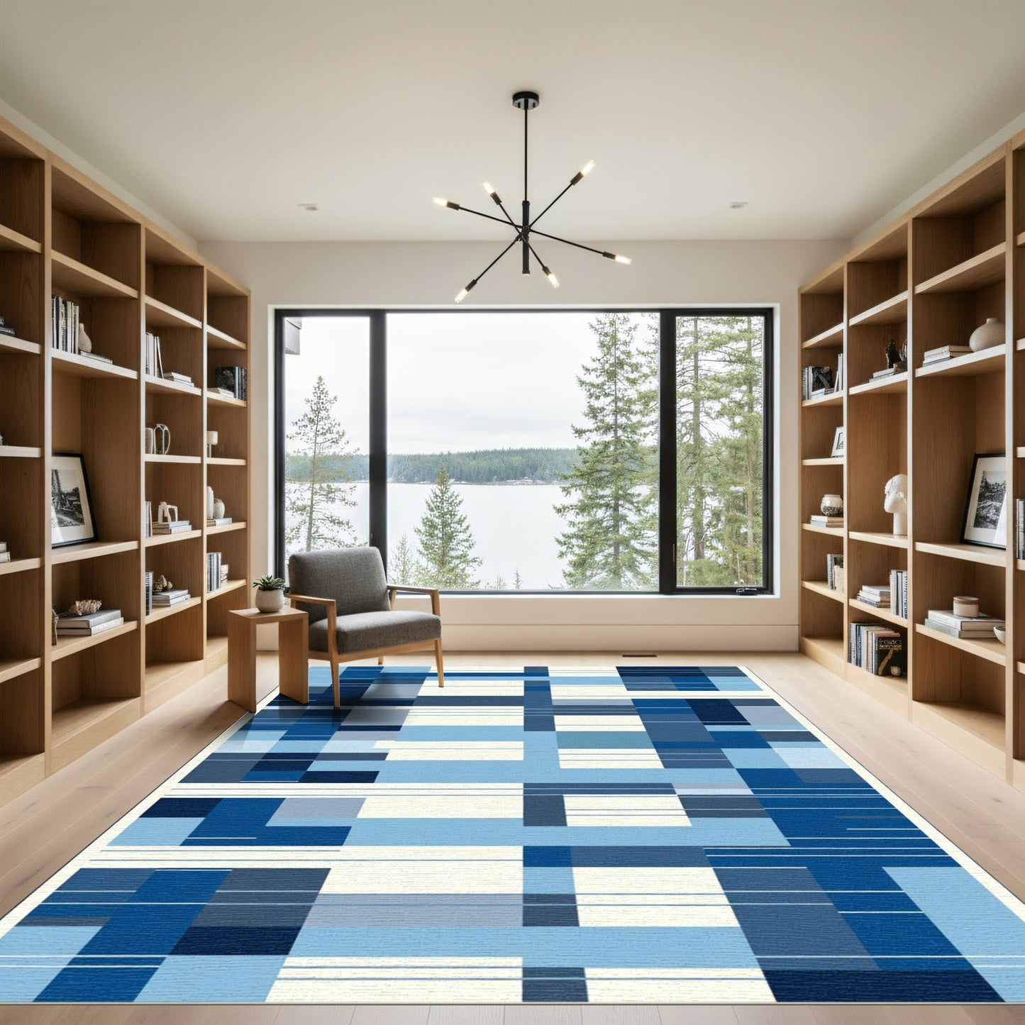 Blue Geometric Blocks and Lines Rug