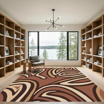 Brown Cream Swirl Abstract Earth Tones Rug
