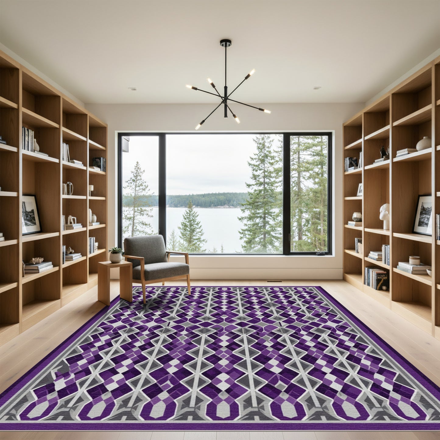 Deep Purple Geometric Lattice Rug