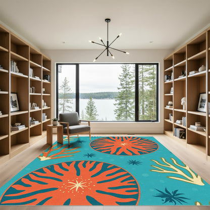 Orange Coral Underwater Medallion Rug