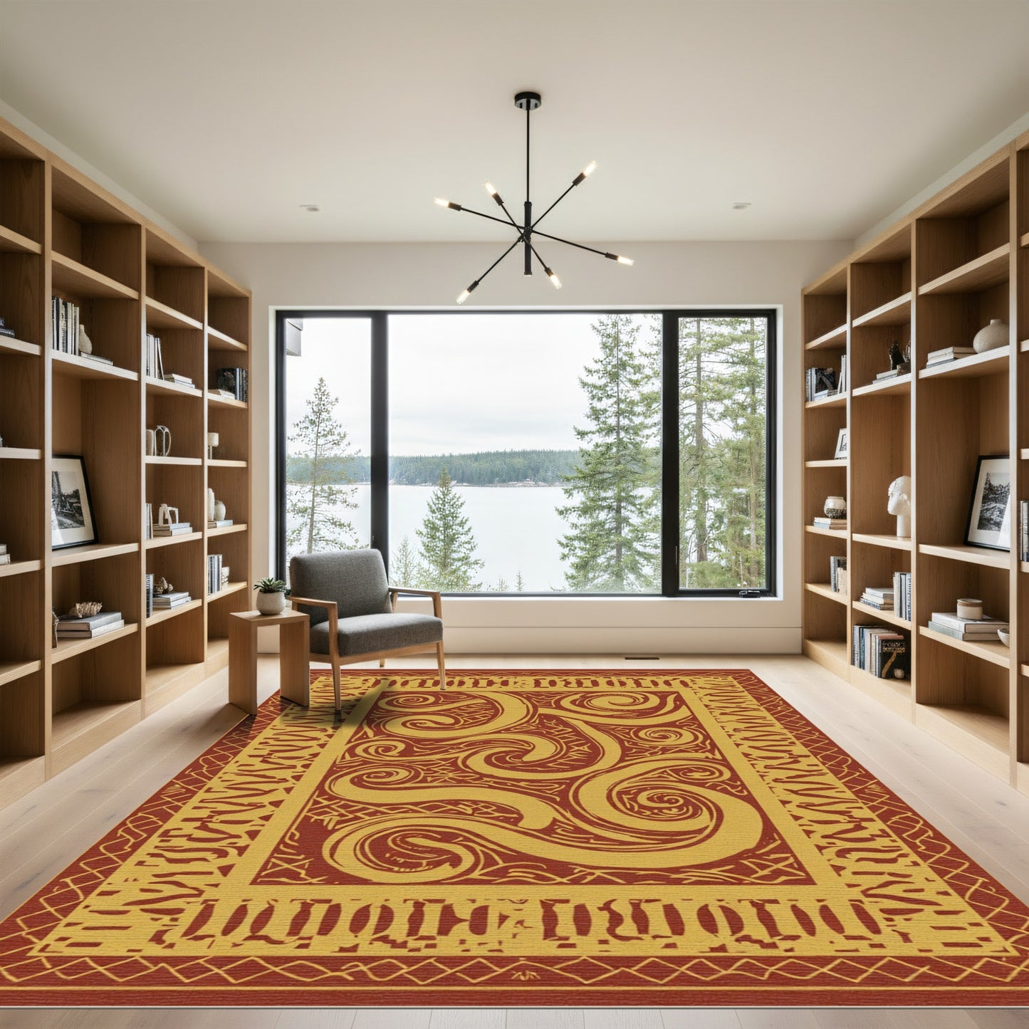 Crimson Swirl Tribal Border Rug