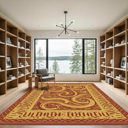 Crimson Swirl Tribal Border Rug