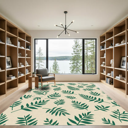 Deep Green Fern Leaf Botanical Rug