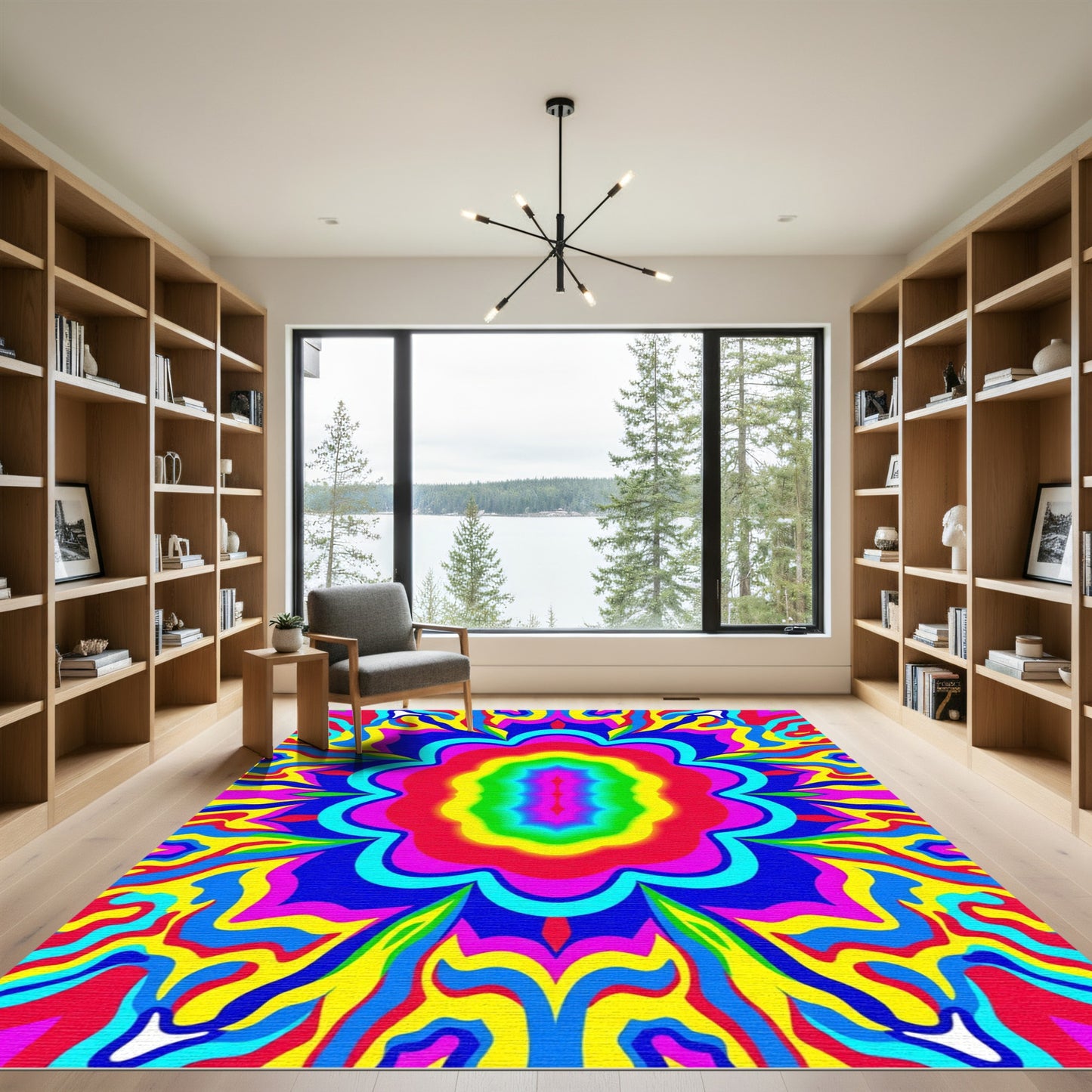 Vibrant Psychedelic Swirl Flower Rug