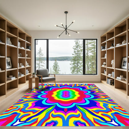 Vibrant Psychedelic Swirl Flower Rug