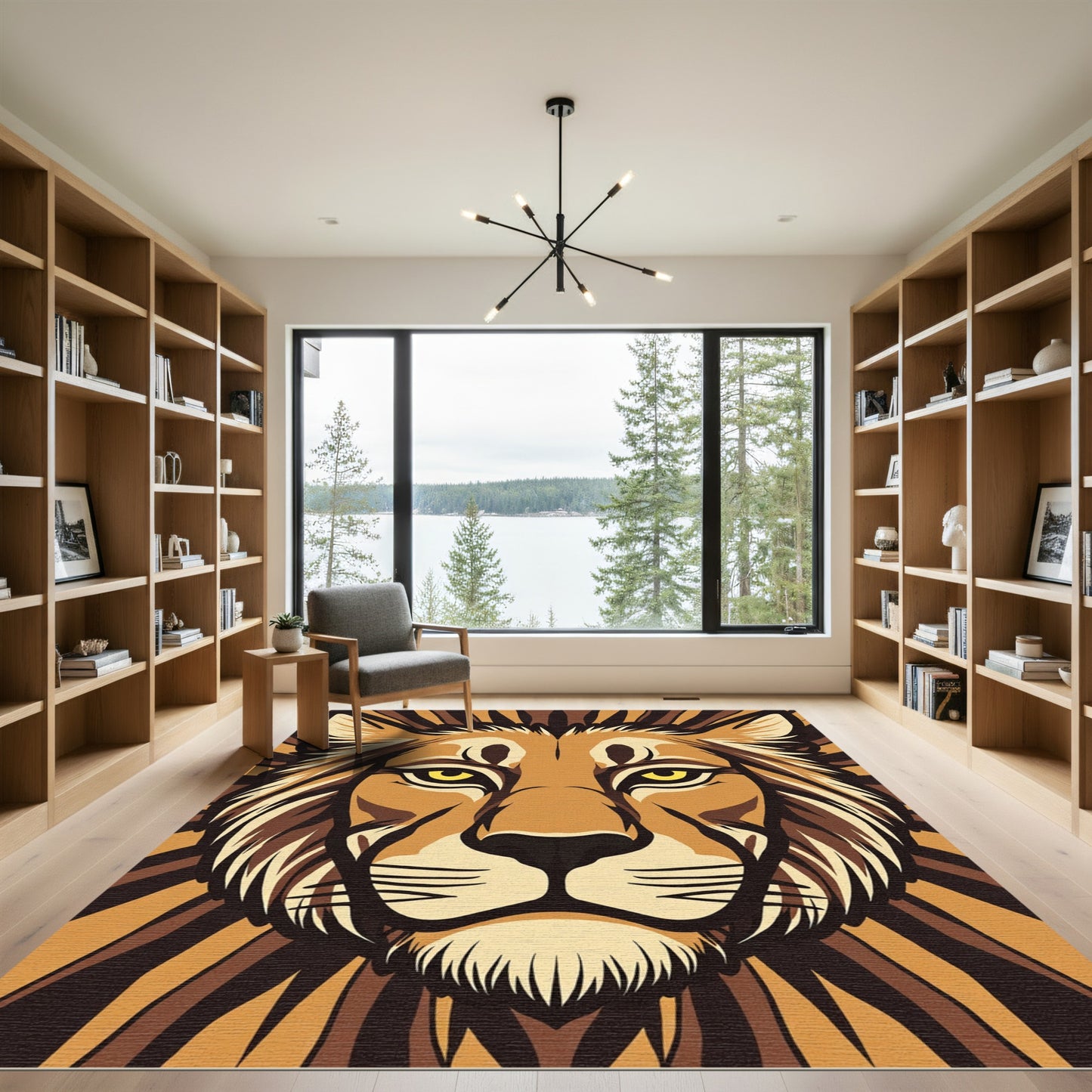 Majestic Lion Head Brown Toned Rug