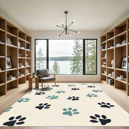 Teal and Charcoal Paw Print Repeat Rug